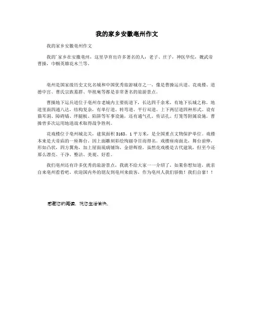 我的家乡安徽亳州作文