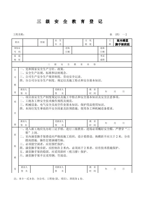 架设室内满堂脚手架人员三级教育