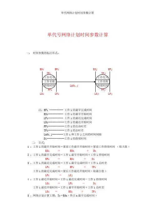 单代网络计划时间参数计算