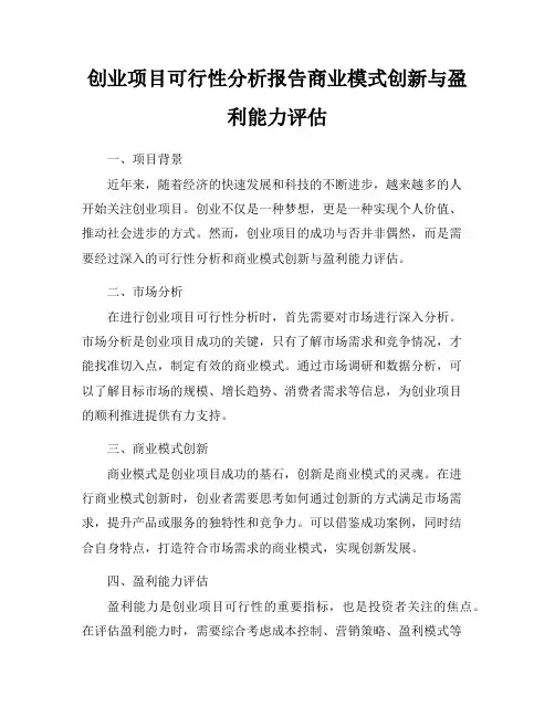 创业项目可行性分析报告商业模式创新与盈利能力评估