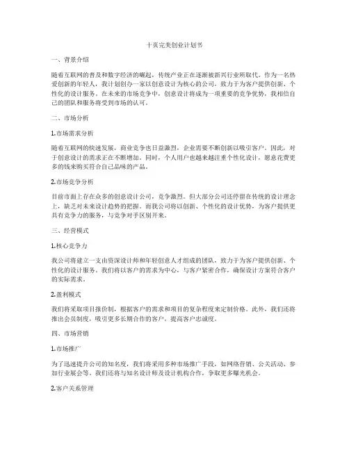 十页完美创业计划书