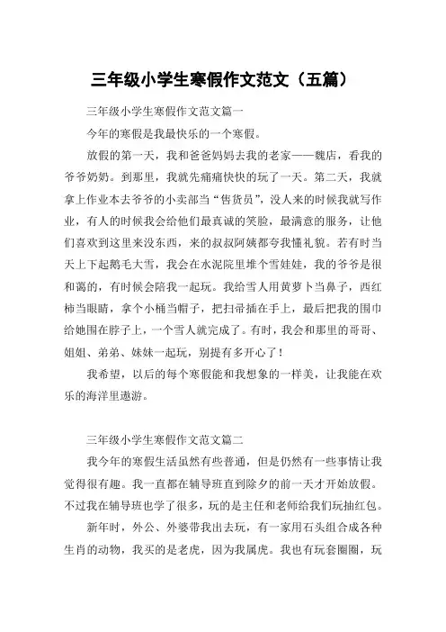 三年级小学生寒假作文范文(五篇)