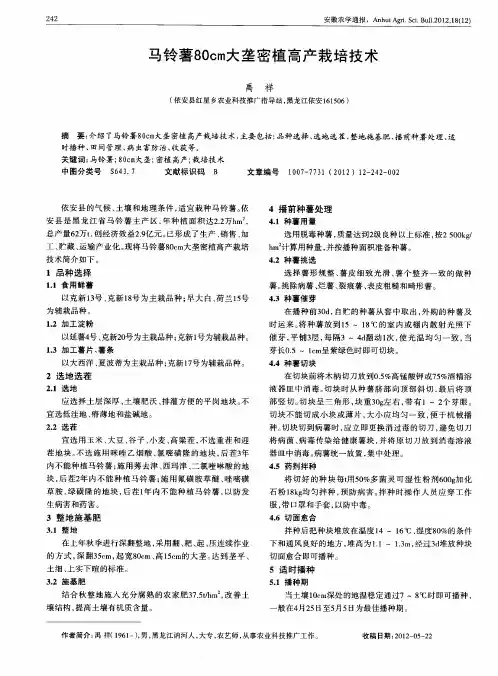 马铃薯80cm大垄密植高产栽培技术