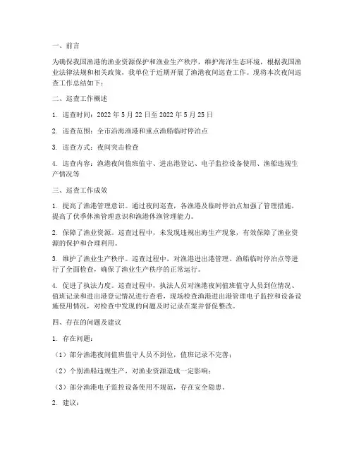 渔港夜间巡查工作总结报告