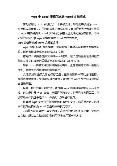 wps中excel表格怎么转word文档格式