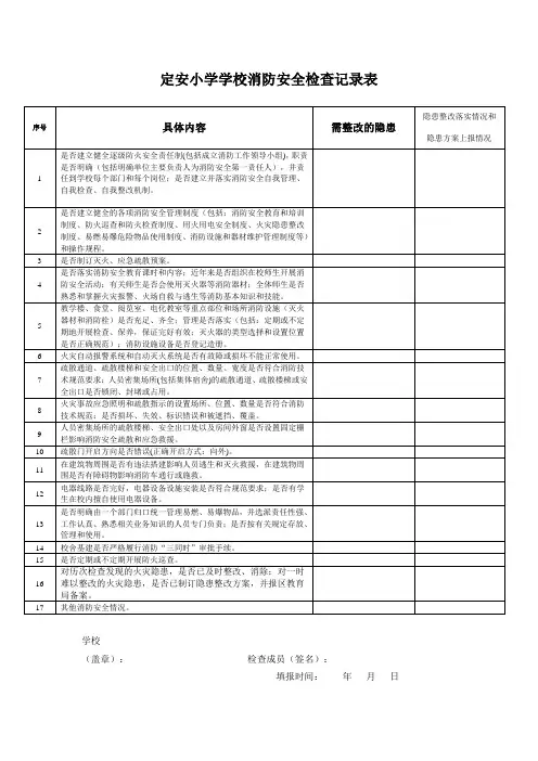 (完整)小学学校消防安全检查记录表