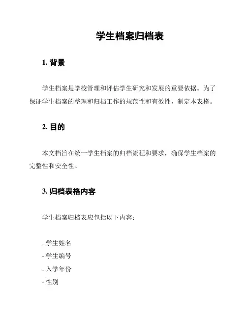 学生档案归档表