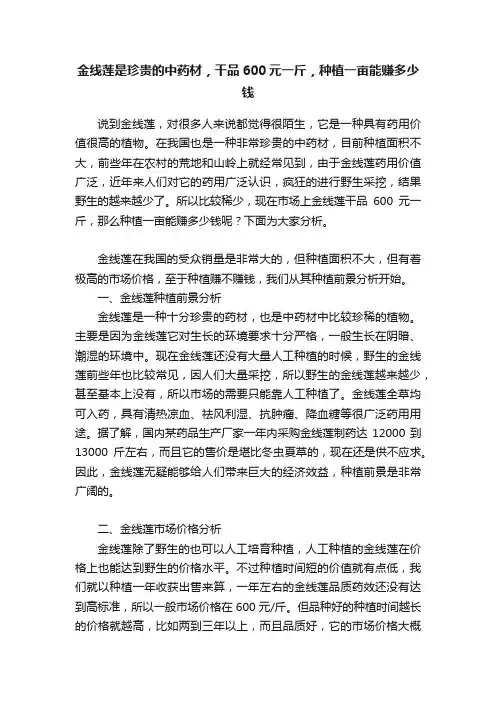 金线莲是珍贵的中药材，干品600元一斤，种植一亩能赚多少钱