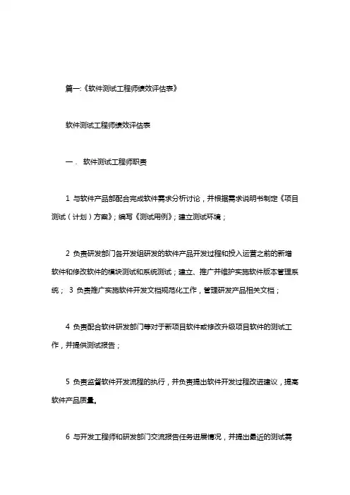测试工程师工作业绩