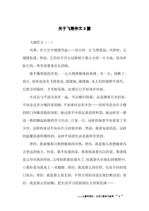 关于飞翔作文3篇