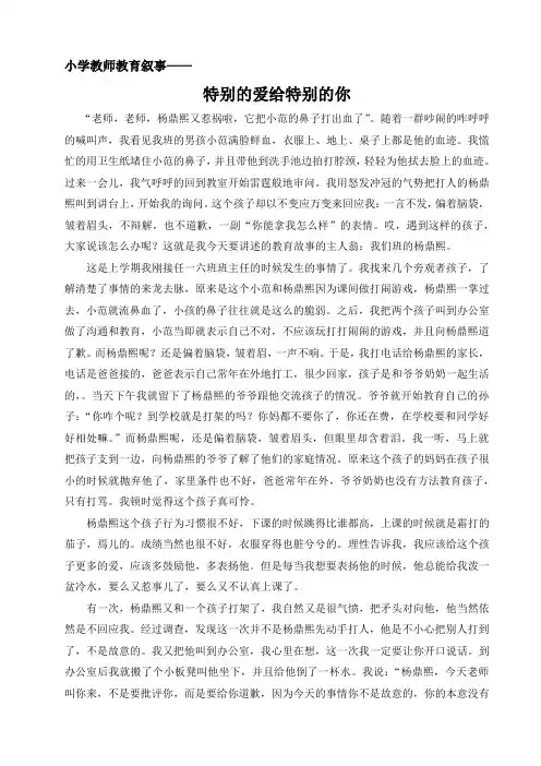 小学教师教育叙事《特别的爱给特别的你》