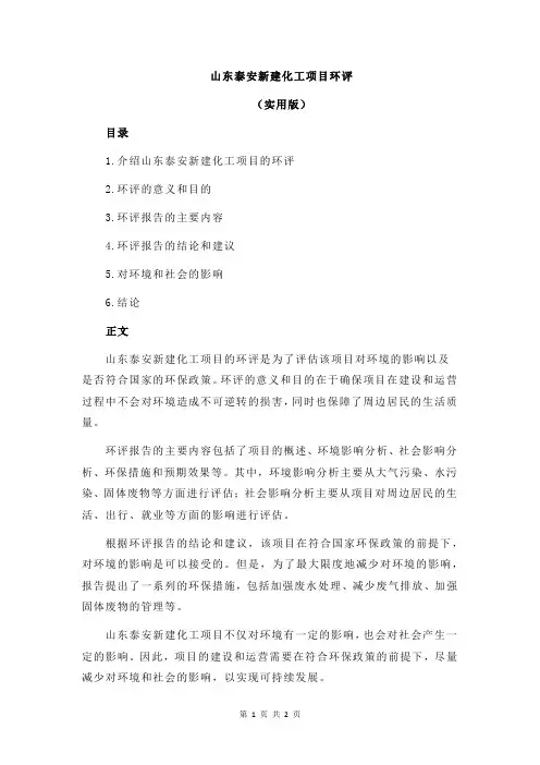 山东泰安新建化工项目环评