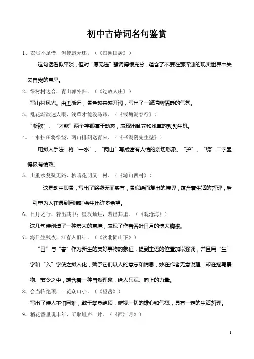初中古诗词名句鉴赏(详细)
