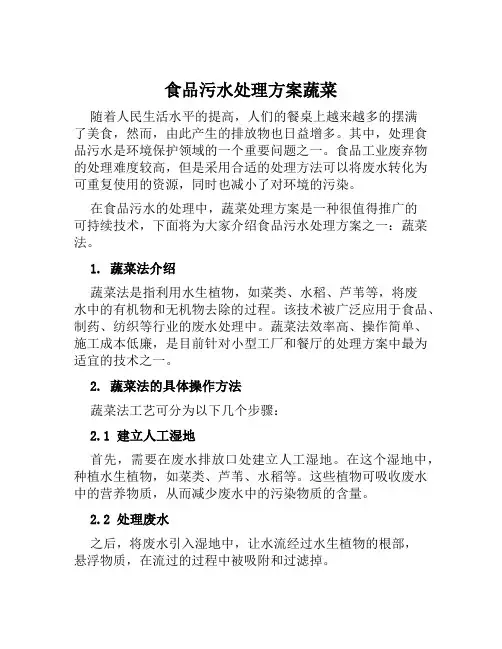 食品污水处理方案蔬菜范文