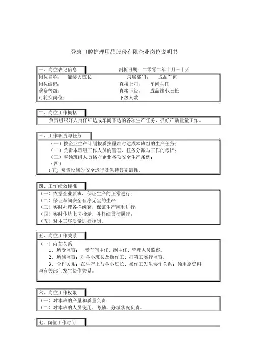 登康口腔护理用品有限公司岗位说明书大全000060)