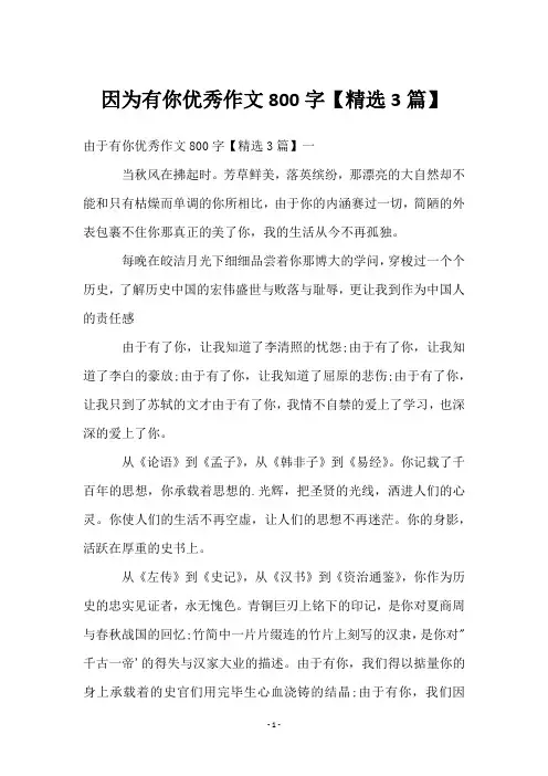 因为有你优秀作文800字【精选3篇】