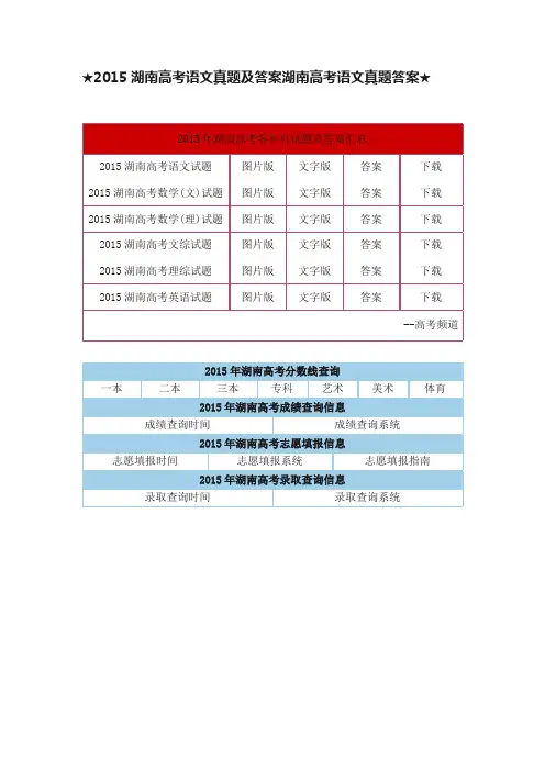 ★2015湖南高考语文真题及答案湖南高考语文真题答案★