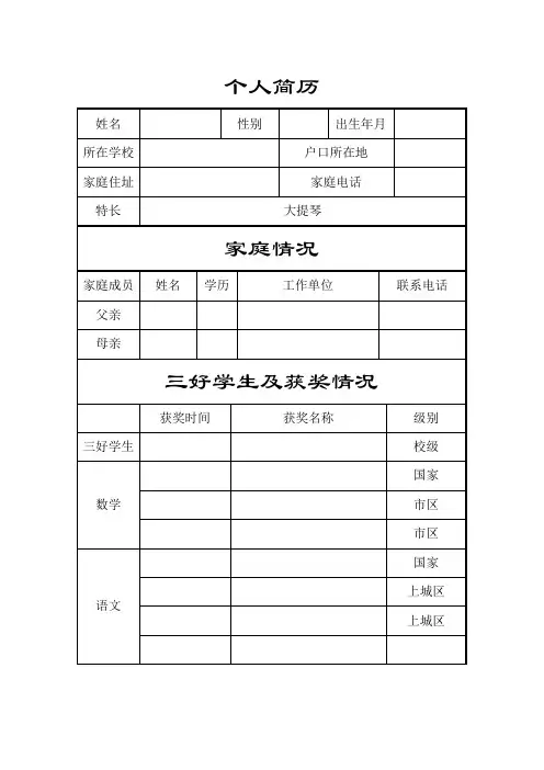 小升初简历模板(精选版)