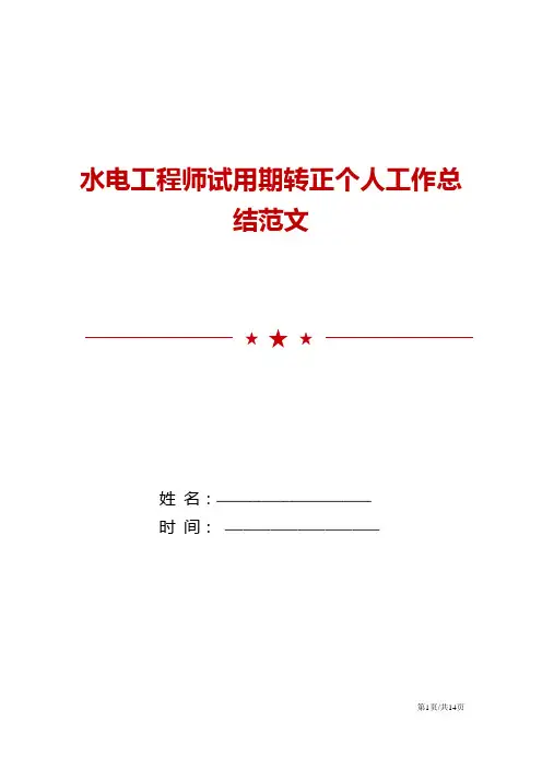 水电工程师试用期转正个人工作总结范文报告5篇