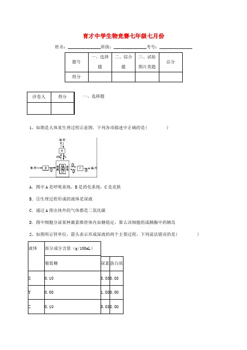 七年级生物下学期优等生学科竞赛试题新人教版
