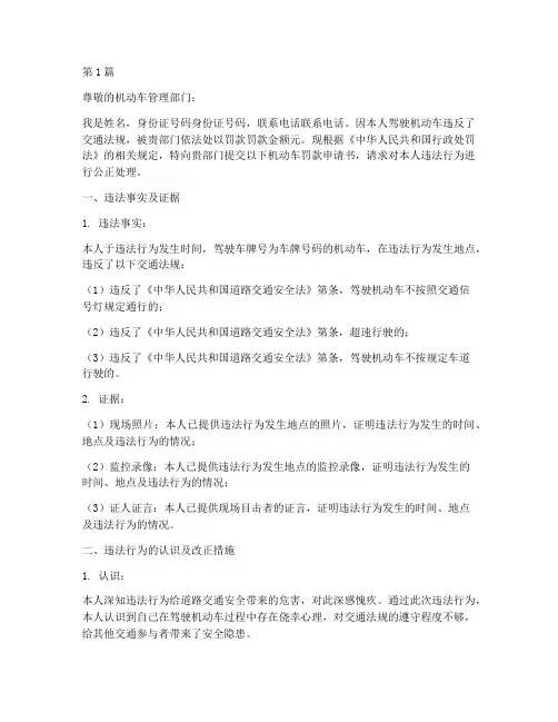 机动车罚款申请书模板(3篇)