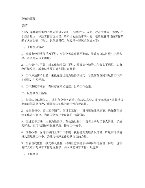 大城管工作检讨书
