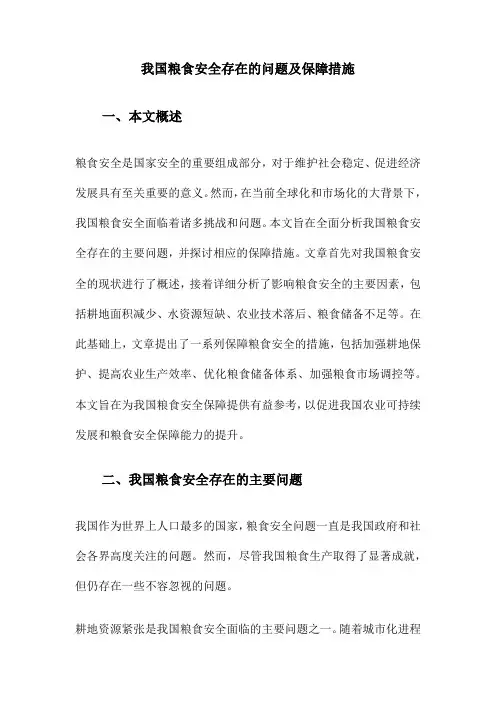 我国粮食安全存在的问题及保障措施