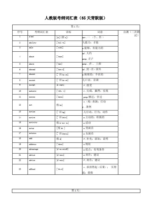 专题01人教版考纲词汇表65天背默版记忆版