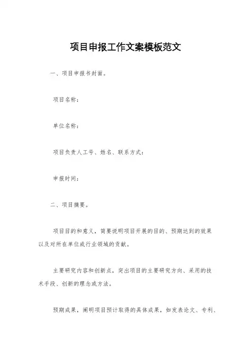 项目申报工作文案模板范文