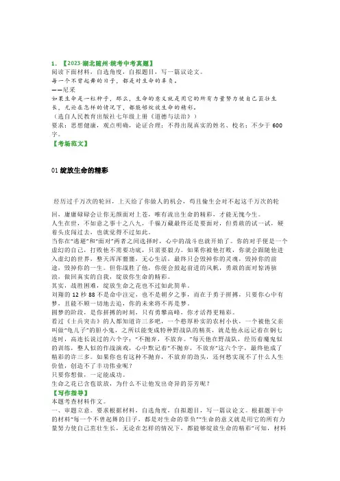 中考考场范文：材料作文9篇