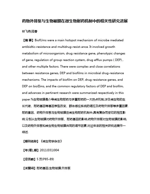 药物外排泵与生物被膜在微生物耐药机制中的相关性研究进展