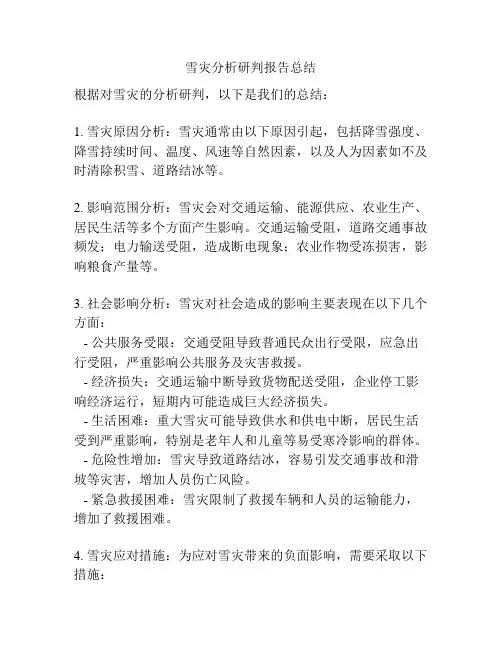雪灾分析研判报告总结