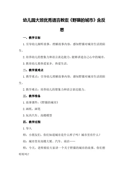 幼儿园大班优秀语言教案《野猫的城市》含反思