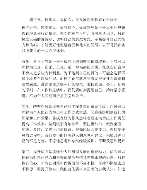 树正气、转作风、提信心、促发展思想教育心得体会