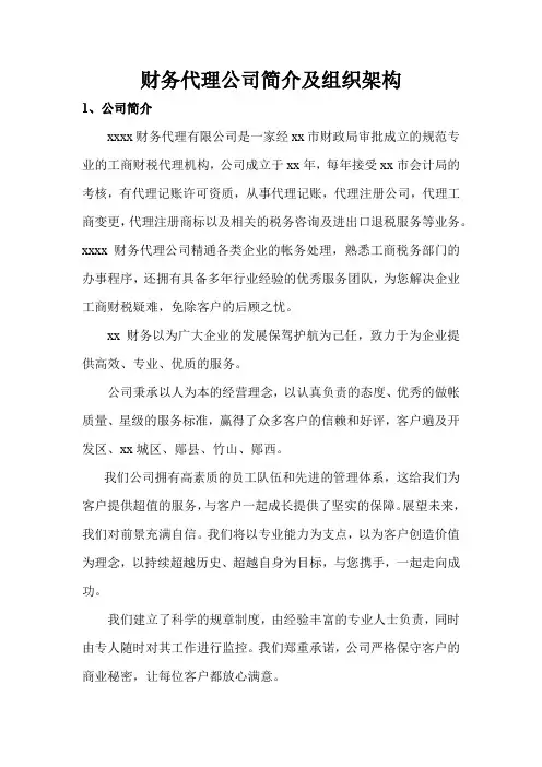 财务代理公司简介及组织架构