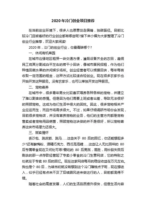 2020年冷门创业项目推荐