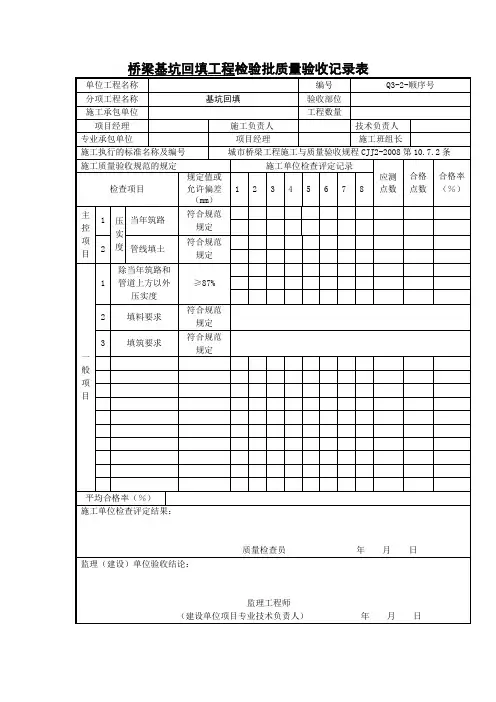 桥梁基坑回填工程检验批质量验收记录表