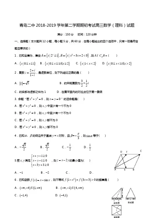 山东省青岛第二中学2019届高三下学期期初(2月)考试数学(理)试题
