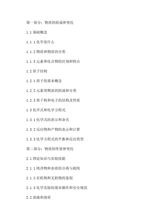 2024九年级化学提纲