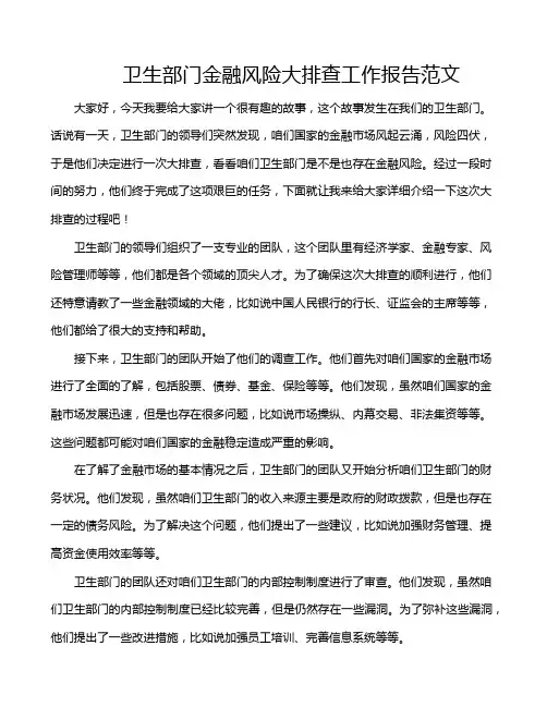 卫生部门金融风险大排查工作报告范文