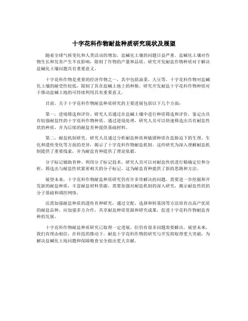十字花科作物耐盐种质研究现状及展望