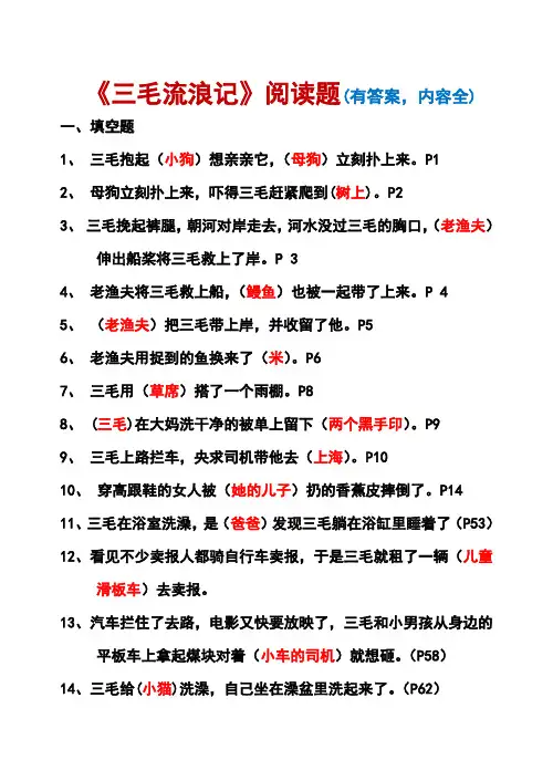 《三毛流浪记》阅读题(有答案,内容全)