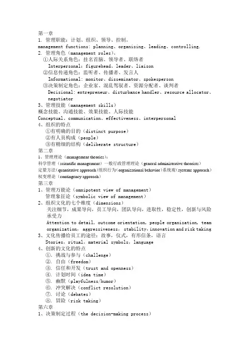 管理学英文版,重点大集合(概念、图表)