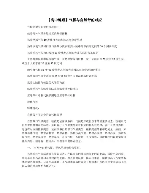 【高中地理】气候与自然带的对应