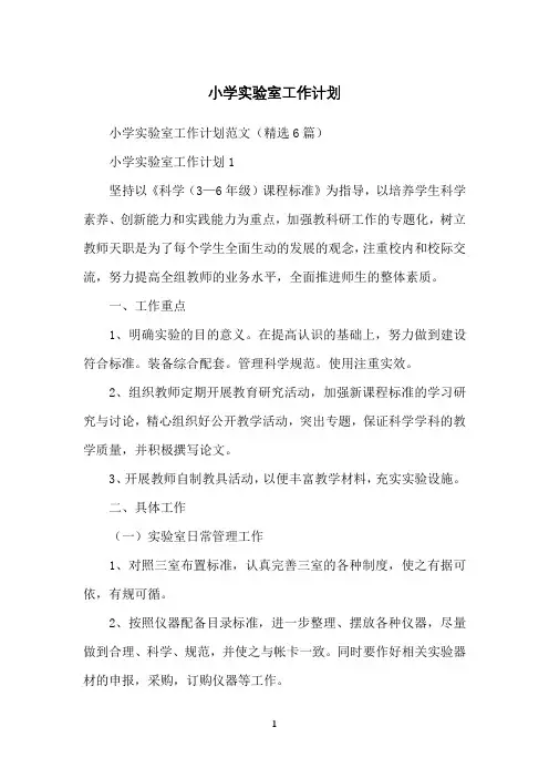 小学实验室工作计划