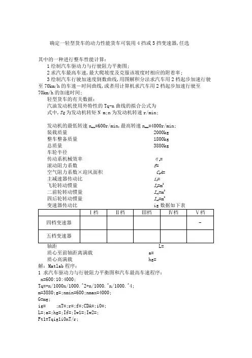 汽车理论习题Matlab程序