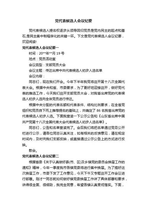 党代表候选人会议纪要