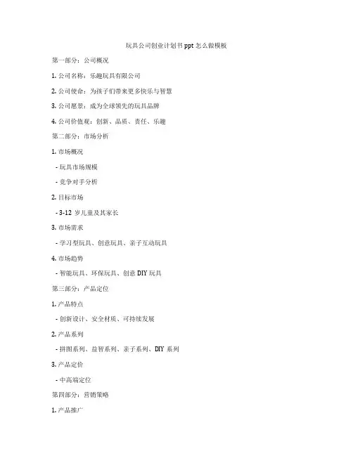 玩具公司创业计划书ppt怎么做模板