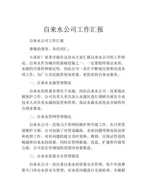 自来水公司工作汇报