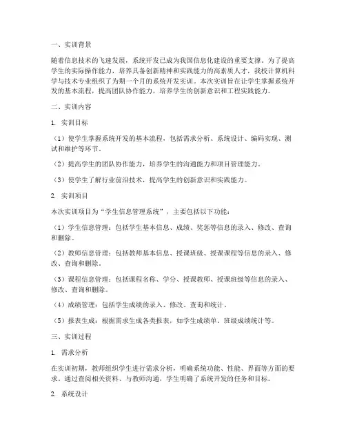 系统开发的实训总结报告